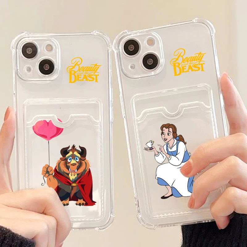 Disney Beauty And The Beast Art TPU transparan, tas kartu foto Mini TPU transparan untuk iPhone 15 14 13 12 11 XS XR X 8 7 Pro Max Plus