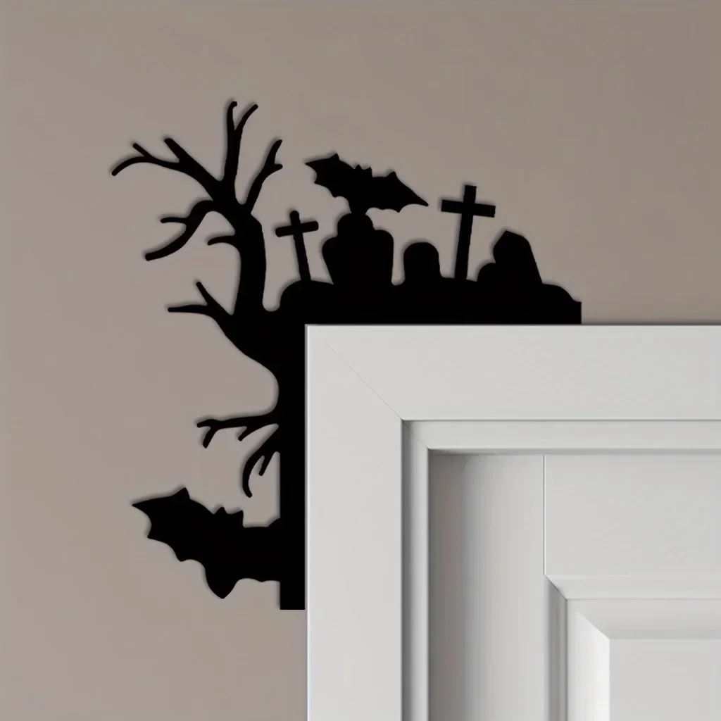 Panneau d'Angle de Porte en Bois pour Halloween, 1 Pièce, Ornement en Toile d'Araignée, Décoration d'Angle pour ix, Artisanat pour la Maison