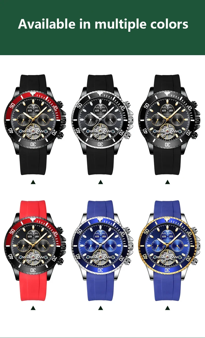 2026 Luxury Black Red Case Multi-function Sports Tourbillon Watches Waterproof Automatic Mechanical Watch Men Reloj Hombre