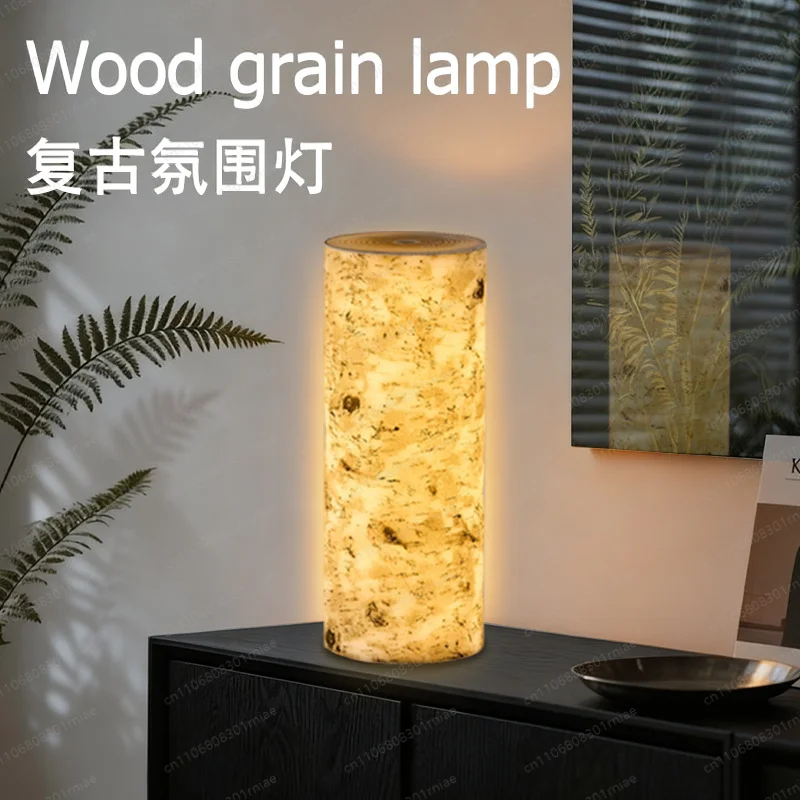 

Creative imitation birch wood grain bedside lamp touch desk lamp dimmable outdoor camping modern simple bedroom
