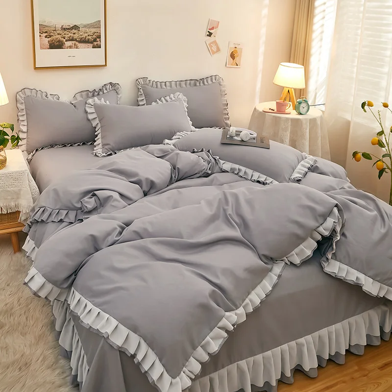 Classic Simple Bedding Set, Grey, Blue, Pink, Solid Bed Linen, Duvet Cover Sets, Bed Sheet Comforter, Home Textile #/3-4Pcs