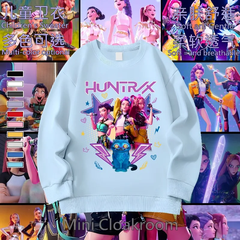 K-pop Demon Hunters Cartoon Print 3-12 Year Old New Style Kids Round-neck Sport Shirt Cute Girl Casual Top Children's Clothing