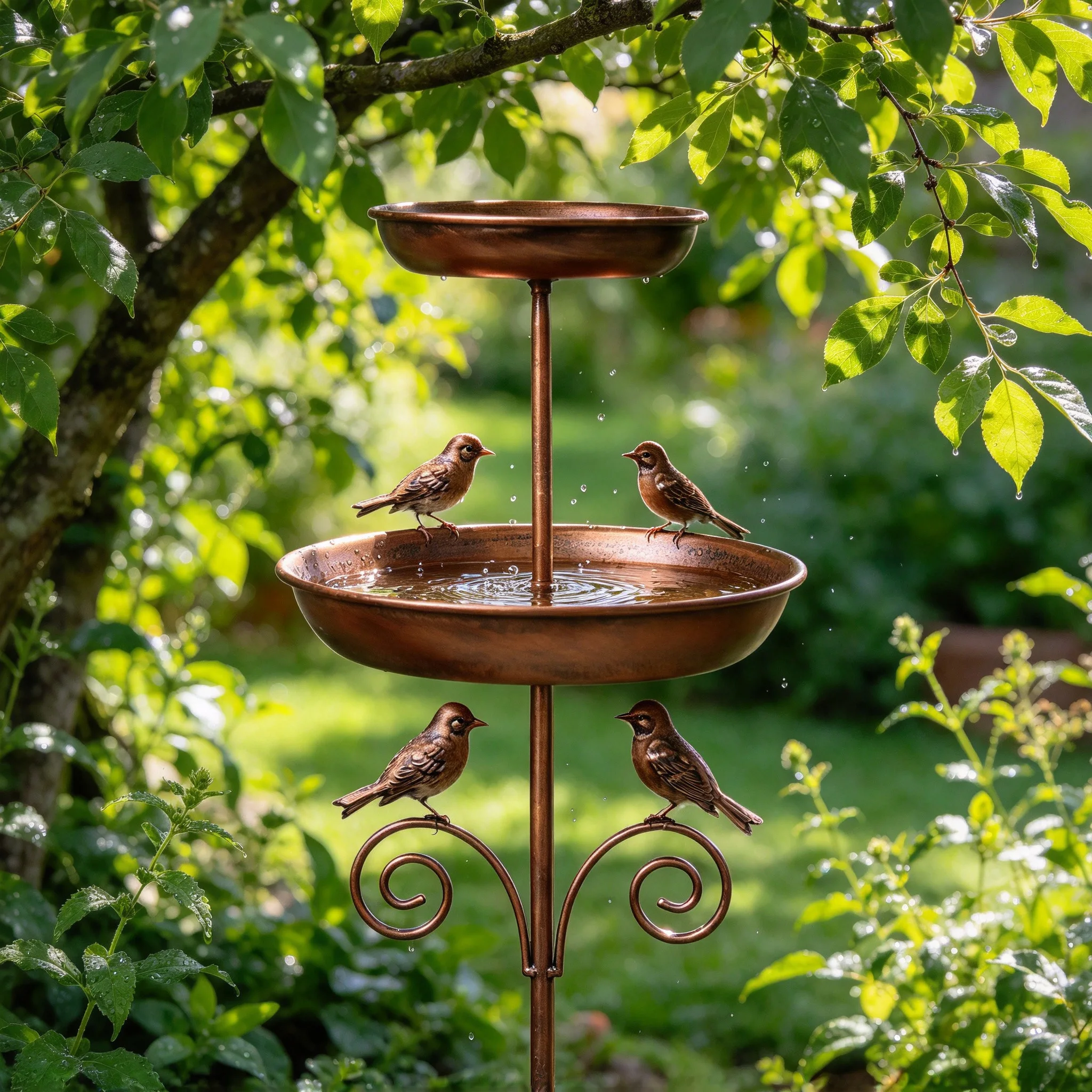 A Vintage Copper-Colored Five-Legged Decorative Bird Waterer for Drinking and Feeding, Suitable for Butterflies, Bees, Etc. Outd