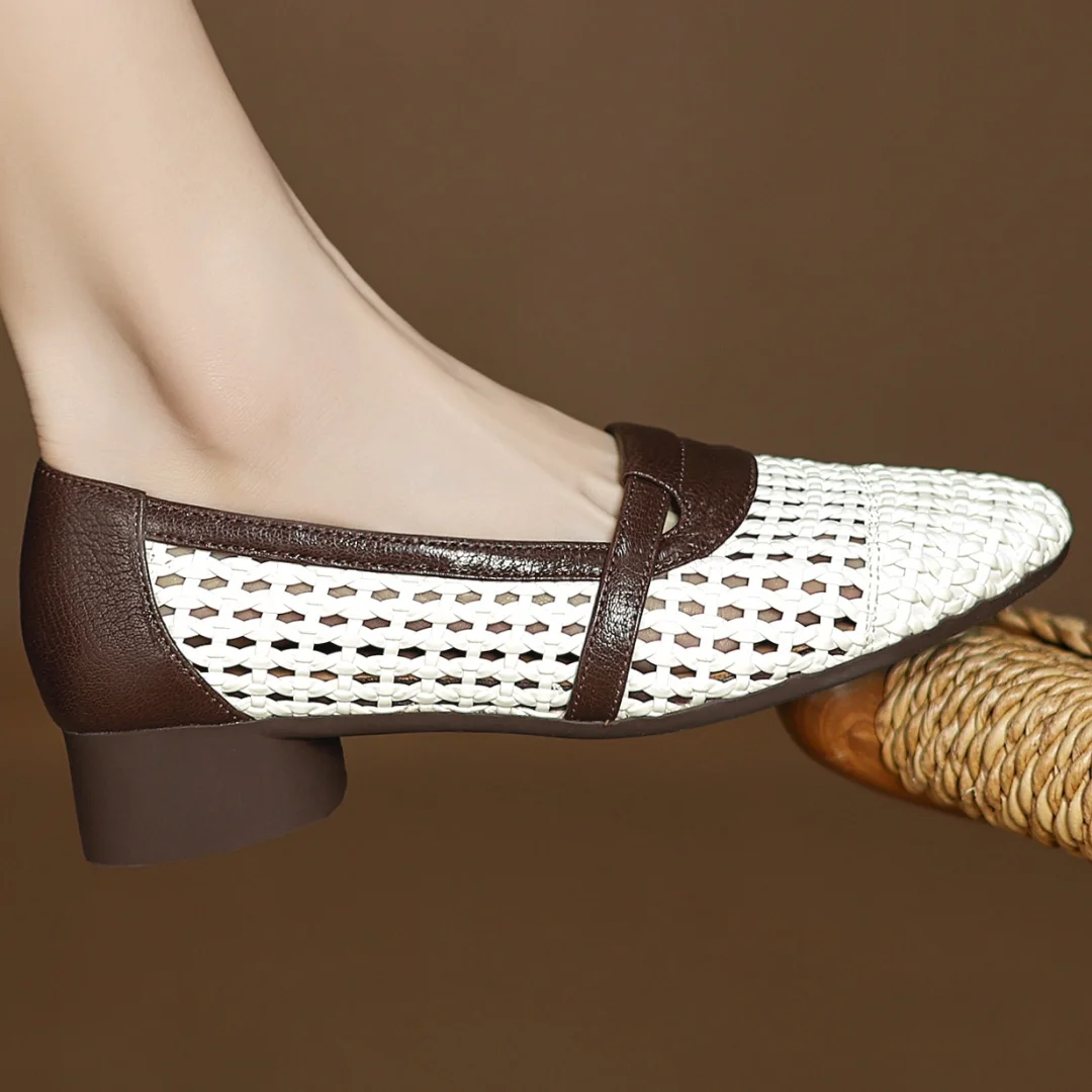 

Женские дышащие летние лоферы на плоской подошве из натуральной кожи с плетеной микрофиброй в стиле пэчворк, мягкие удобные мокасины