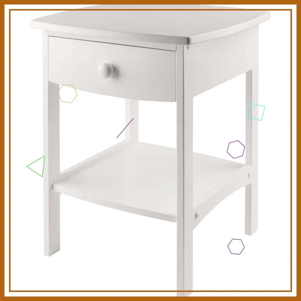 

White Accent Table with Drawer and Shelf, Solid Wood, Easy Assembly, Perfect for Home Decor