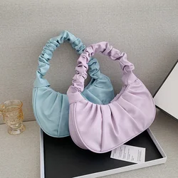 New Cloud Pleated Handlebags Solid Color PU Leather Bags for Women Dumpling Tote Armpit Bag Underarm Bags