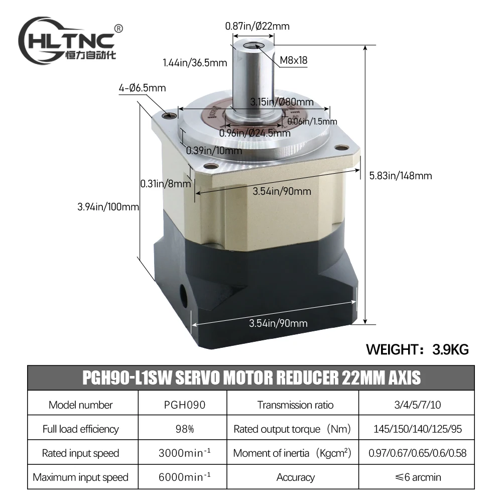 Helical Gear Planetary Reducer Suit For 90 Flange 750W Servo Motor 6 arcmin High Precision Input 19mm Output Shaft 22mm