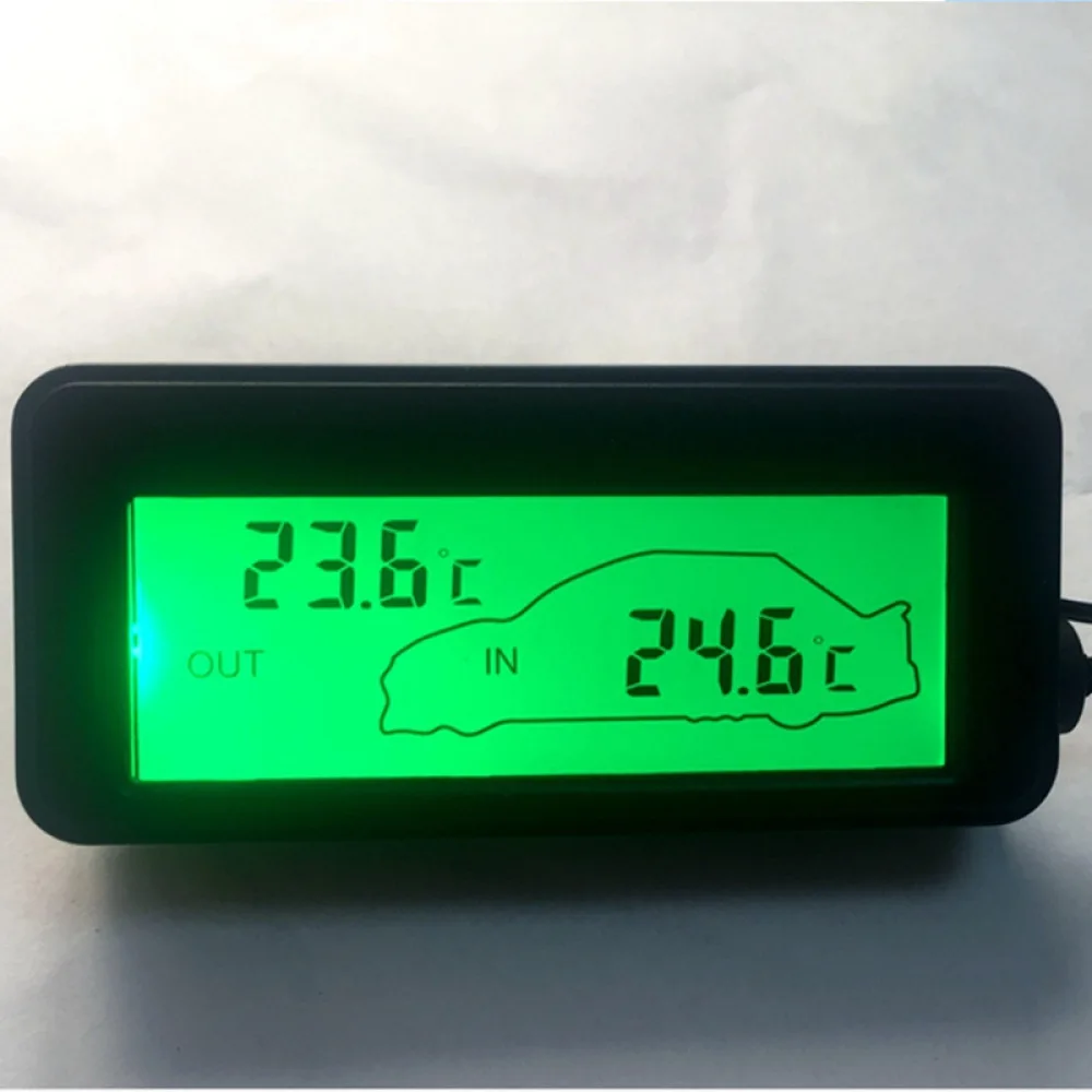 12V Digital LCD Car Thermometer Dual Channel Internal External Temperature Monitor Gauge Backlight Feature Sensor
