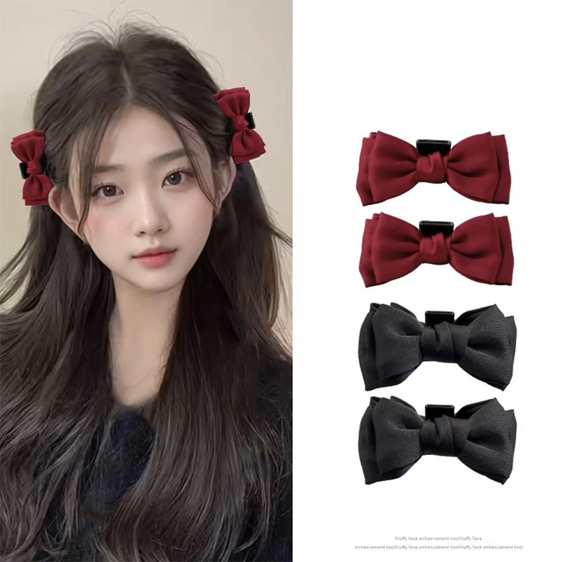 

2PCS/Set Red Bow Hair Clips Sweet Girl Bowknot Hair Claws Korean Headwear Bangs Clips Fashion Hair Accessories