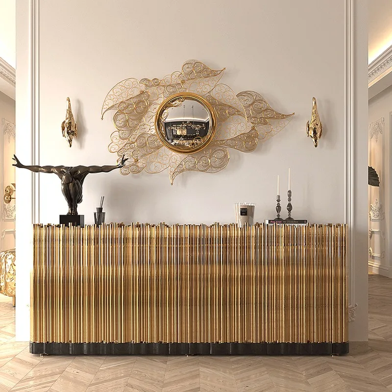 

Accessible luxury sideboard column type creative stainless steel symphony wall storage entrance cabinet