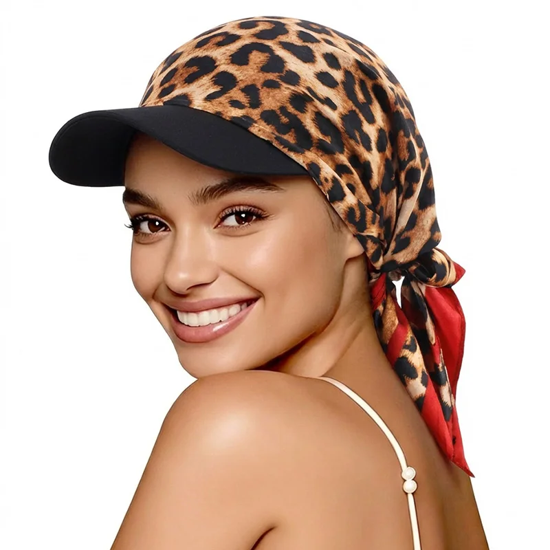 Damen Mode Bedruckter Satin-Kopftuch-Hut mit Krempe Sonnenhüte Sommer Weiche Atmungsaktive Kopftuch-Kappen Baseballkappe