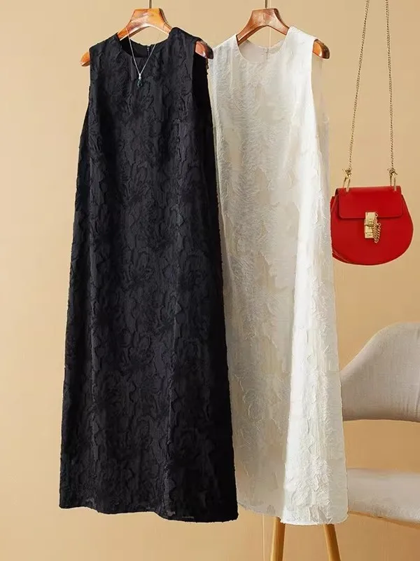 

Japanese Style plus Size Summer Sleeveless Long Dress Women's Loose Slimming Vest Dress Trendy Casual Polyester Fiber Skirt