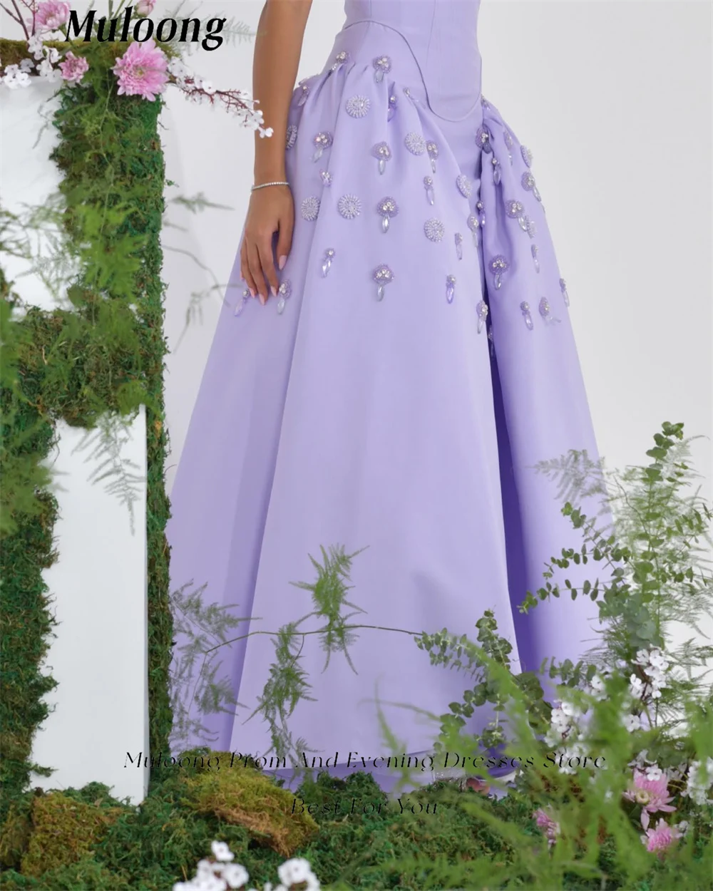 Muloong Purple Sweetheart Maxi Dress with Rhinestone Floor Length Beaded A Line Saudi Aribia Women Dressed For Prom 2023