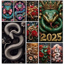 Diamond Embroidery Art DIY 2025 New Year Zodiac Snake Diamond Mosaic 5D Square Round Rhinestone Cross Stitch Home Wall Decor
