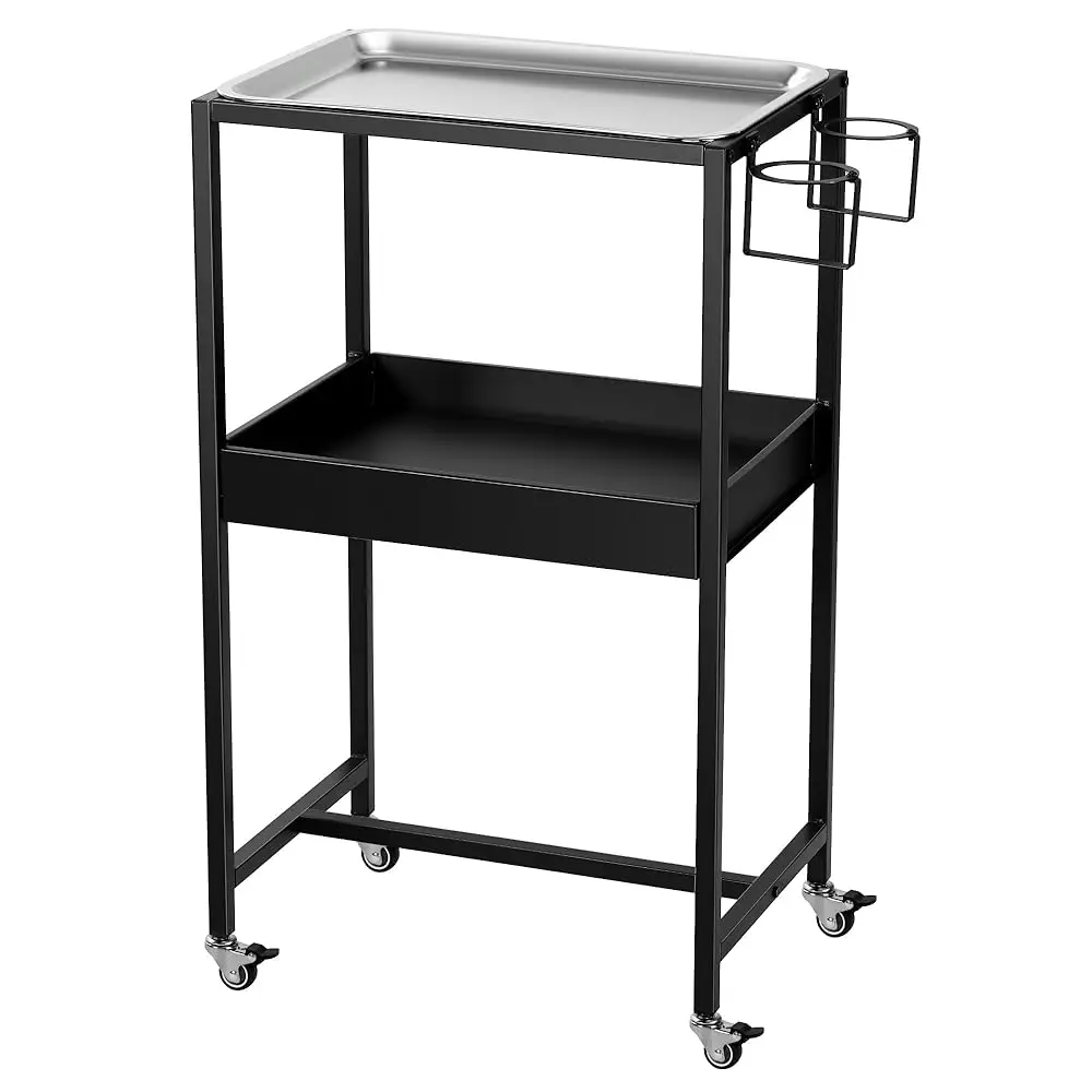 

2-Tier Tattoo Rolling Trolley Holder,Tray Cart On Wheels With Removable Stainl Steel Tray,Tool Storage Layer For Tattoo Salon