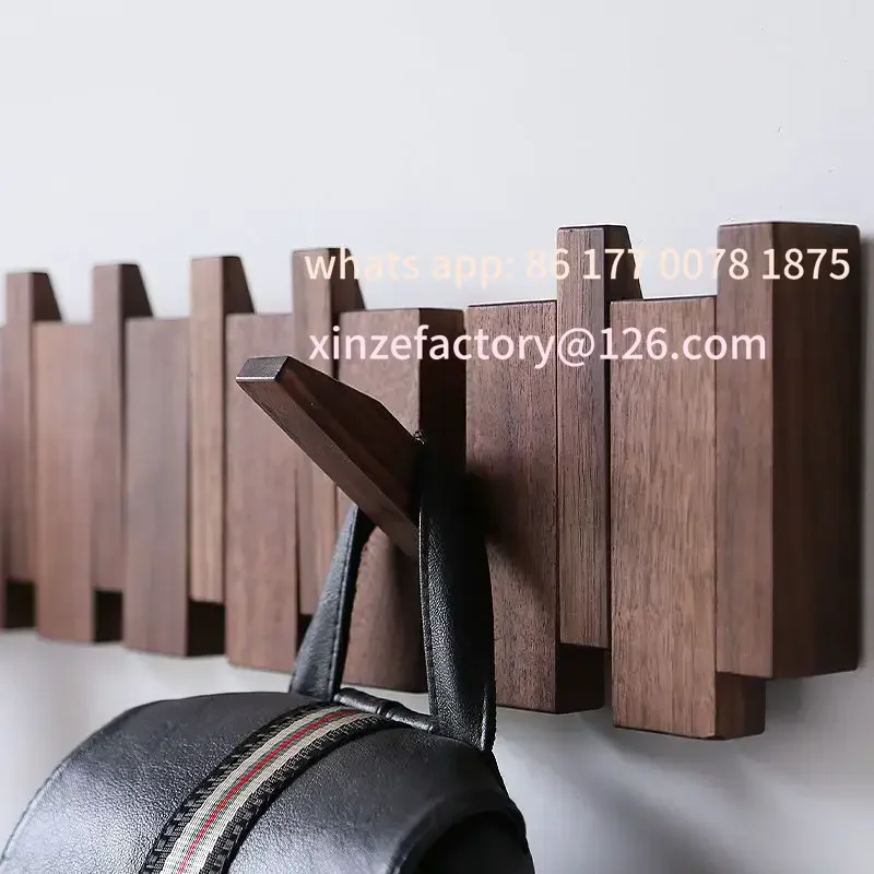 

Customizable Wall Mounted Black Walnut Coat Rack Imitation Piano Button Design Entrance Door Hanger Coat Rack Minimalist