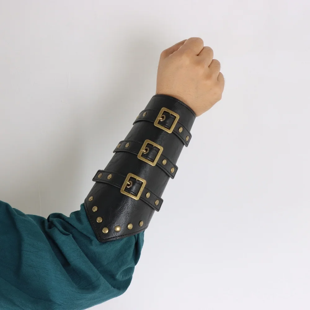 Medieval Belt Viking Knight Cosplay Rivet Bracelet PU Leather Material Outdoor Knight Riding Dress Cosplay Belt Set