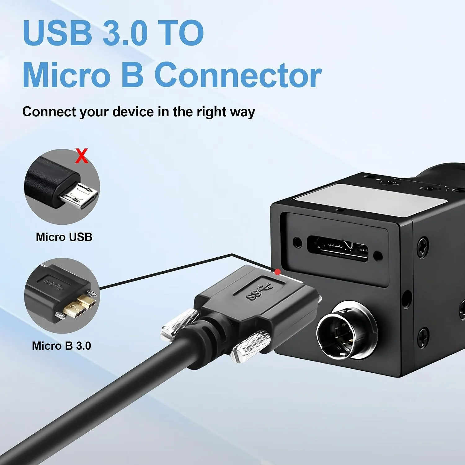 0.2m USB 3.0 Type-A Female to Micro-B Male Cable with Locking Screw 90 Degree Angle Short Cable For Industrial Camera Hard Drive