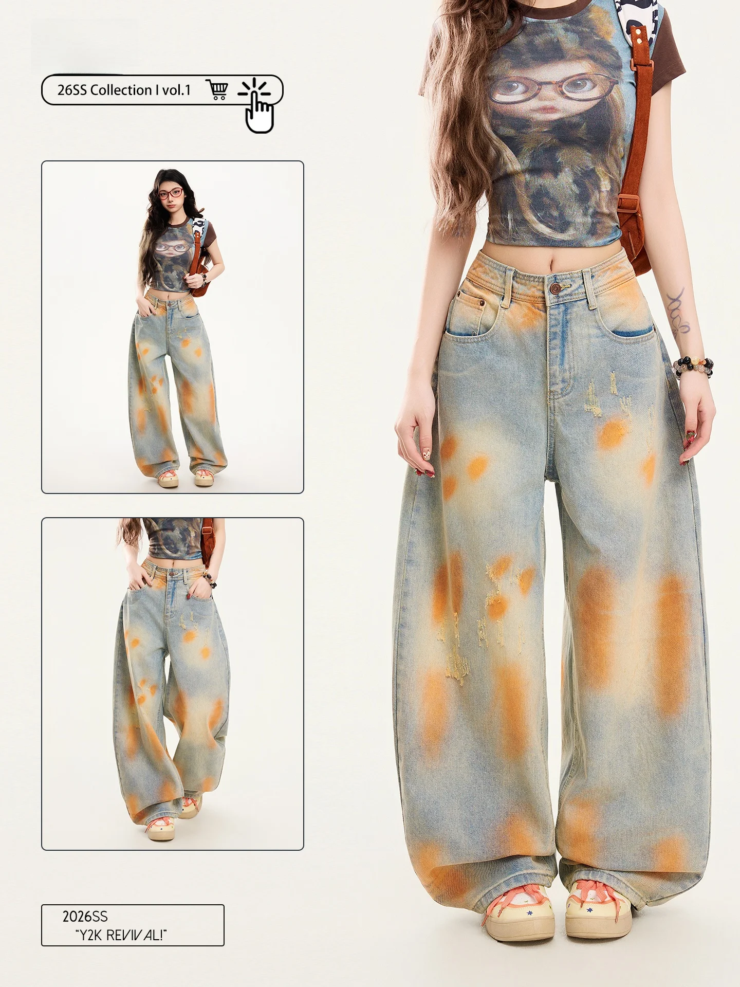 

Женские джинсы с высокой талией и широкими штанинами, повседневные, в американском стиле, с эффектом потертости, расклешенные, в уличном стиле, летние