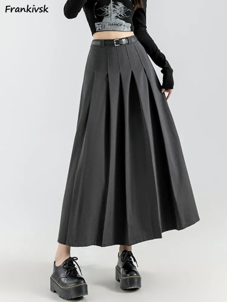 

Pleated Skirts Women All-match Korean Preppy Style Streetwear Aesthetic Fashion Chic Autumn Youthful Charming Mid-calf Simple