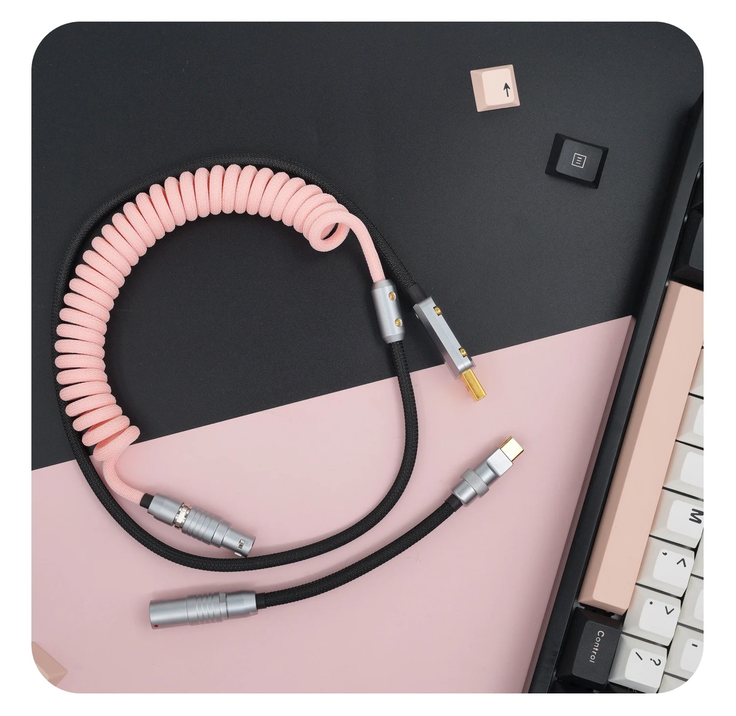 GeekCable Customized Mechanical Keyboard Data Cable GMK Theme SP Key Cap Cable Olivia pink black 0.95M/1.5M