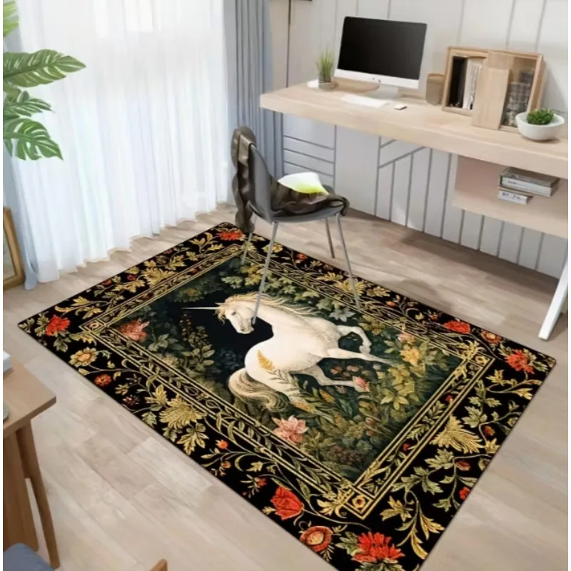 Magic Forest White Horse Area Carpet Suitable for Indoor and Use Decorative Mat Suitable for Living Room Bedroom Kitchen Carpet