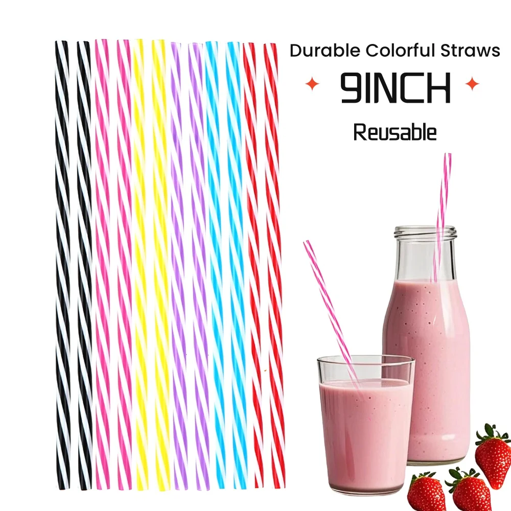 NONE 9 Zoll wiederverwendbare Trinkhalme aus Hartplastik, gemischt, hell, niedlich, bunt, normale Strohhalme, BPA-frei, Party-Geschenk-Lieferant, Spülmaschine