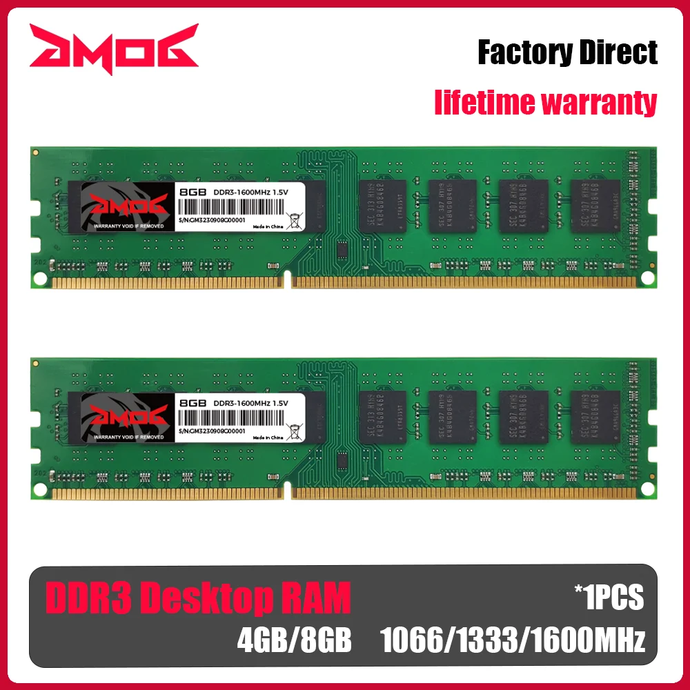 GMOG RAM DDR3 Memoria 4GB 8GB 1066MHz 1333MHz 1600MHz Lodimm Desktop Memory RAM 1.5V 240Pin DDR 3 Memoria Lifetime Warranty 1PCS