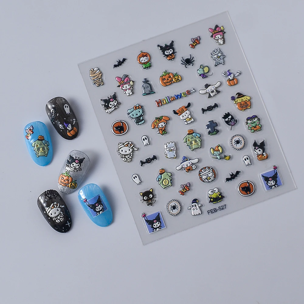 1PCS 5D Embossed Sanrio Nail Stickers Pochacco Hello Kitty Self-adhesive Nail Accessories Kuromi My Melody Kawaii Nail Charms