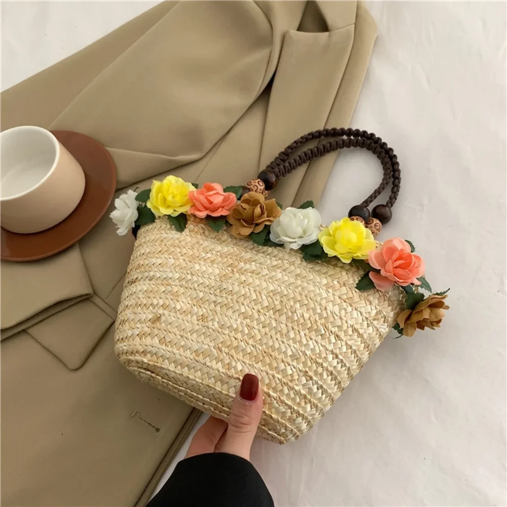 Straw Braided Bag Women Summer Hand-Woven Rattan Bag Purse Flower Beach Basket Female Bohemia Bali Handbag bolsos