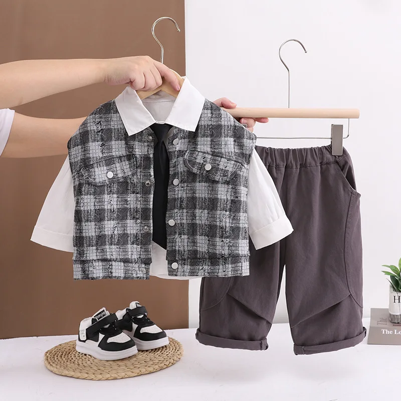 

Boys Clothes Sets Spring Autumn 2025 Children Fashion Vest Tie Shirts Pants 3pcs Party Suit For Baby Outfits Kids Tracksuits 6Y