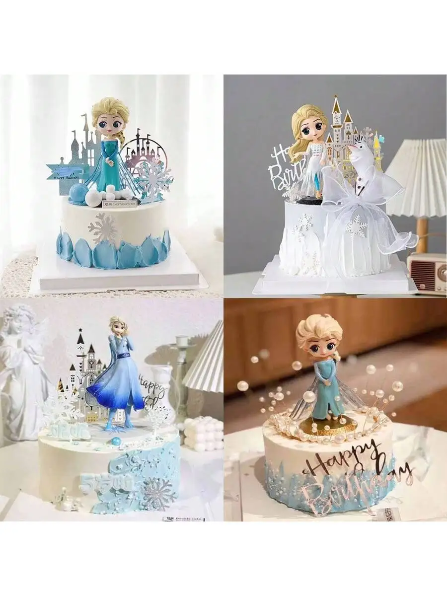 مجموعة تمثال ديزني فروزن - ديكور نابض بالحياة متعدد الألوان مع إلسا وآنا وأولاف وسبوف - مثالي لسطح كعكة عيد الميلاد