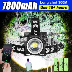 7800mAh Super Bright LED Headlamp XHP70 LED Waterproof Headlight Work 20 Hours Reachargeable Head Lantern Suitable Work Fishing