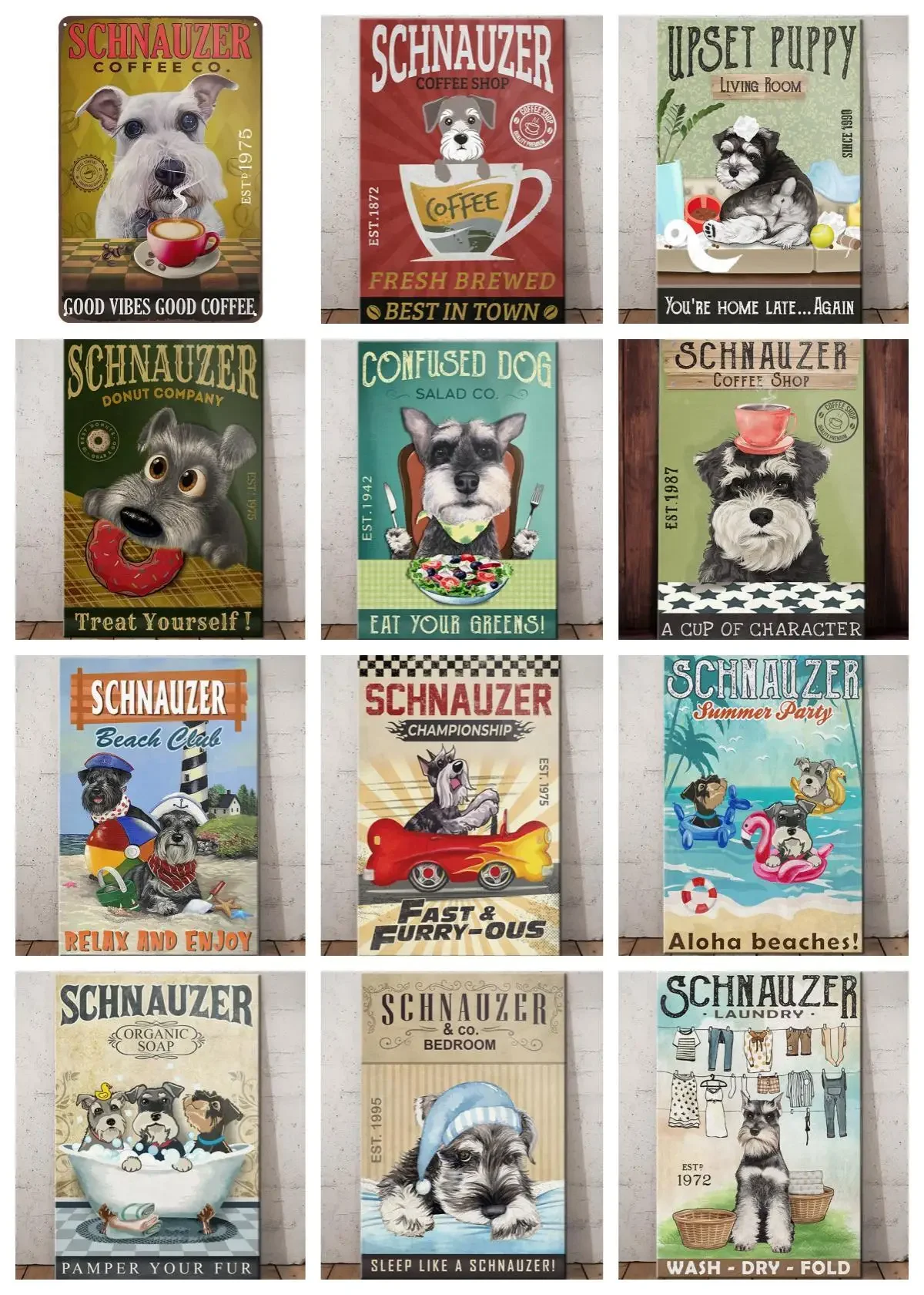 Schnauzer Dog Tin Sign Laundry Retro Wall Decor Gift for Garden Garage Classroom Living Room School Library Vintage Metal Poster