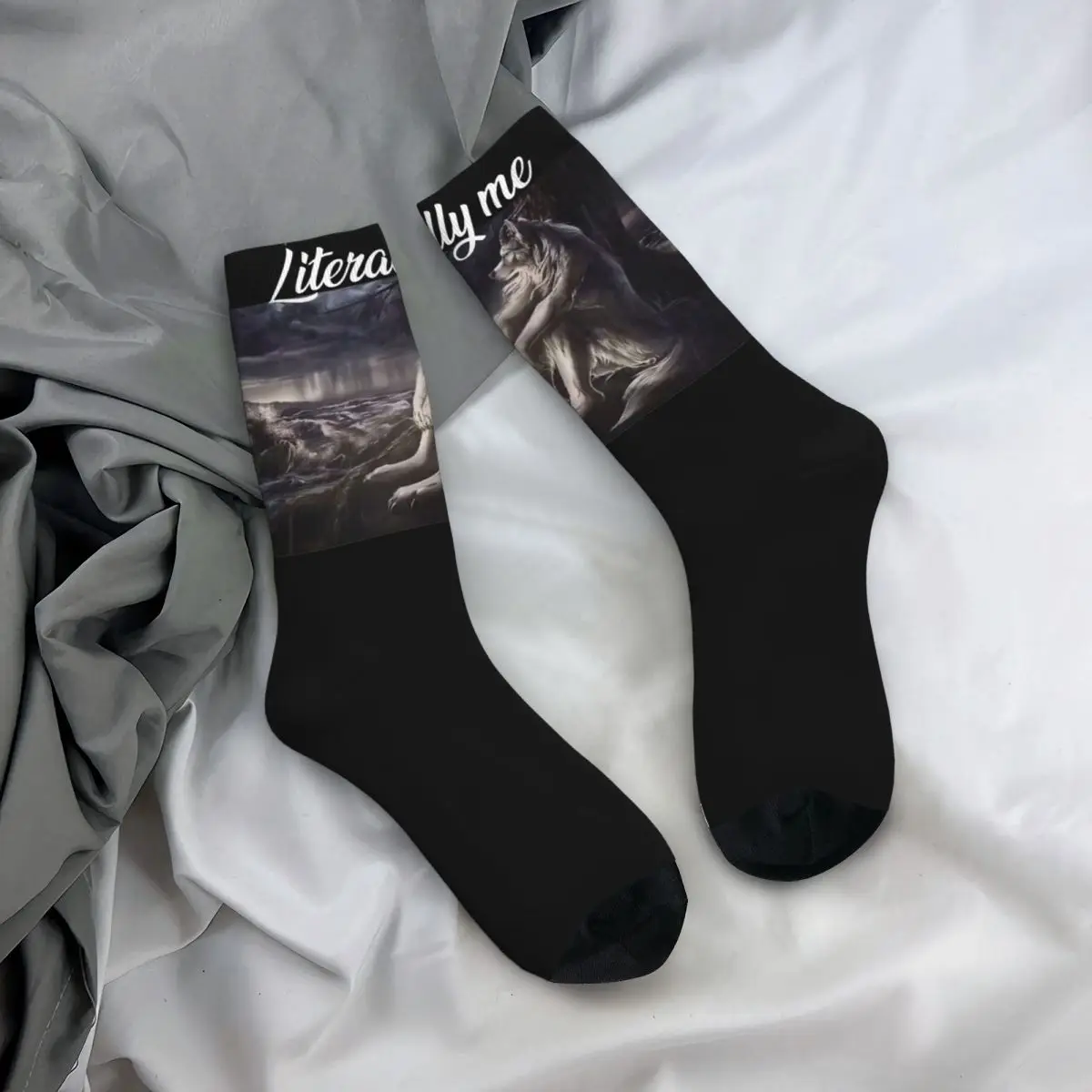 Literally Me Wolf Funny Meme Theme Crew Socks Accessories for Female Non-slip Print Socks