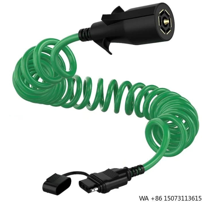 

American 7 Pin Round to 4 Way Flat Trailer Adapter 7Pin Plug Set with Wiring Coiled Cable