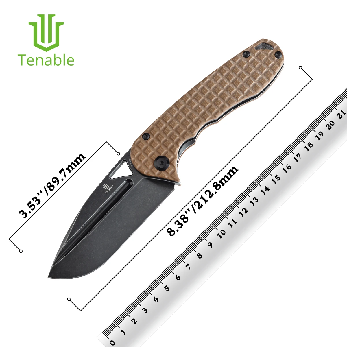 Тактические ножи Tenable b. Mbur T1054A2 3,53 'Blackwash D2 и Brown G10 с ручкой с оборкой, дизайн Midgards