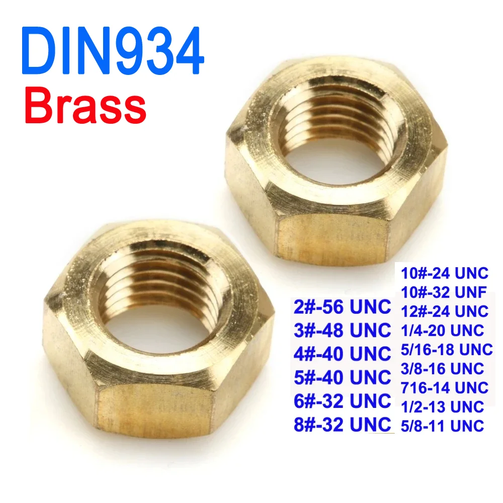 

GB6170 Brass Hexagon Nuts 2# 3# 4# 5# 6# 8# 10# 12# 1/4-20 5/16-18 3/8-16 7/16-14 1/2-13 5/8-11 3/4 UNC/UNF Thread DIN934