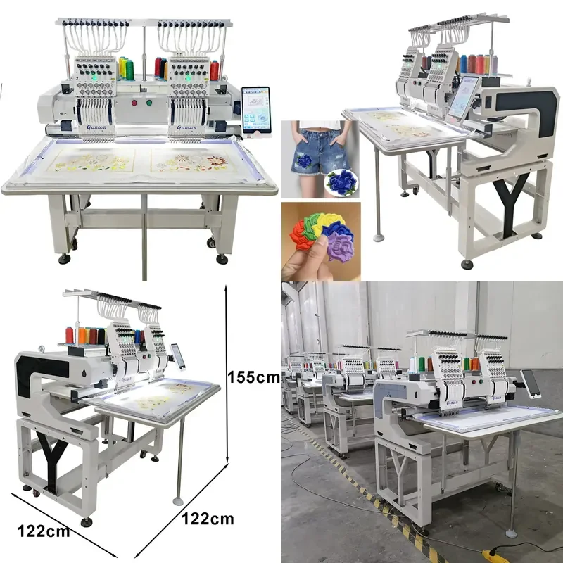New Best Selling Industrial 2 Head Computerized Embroidery Machine for 12 15 Pin Motor High Precision Gear Household