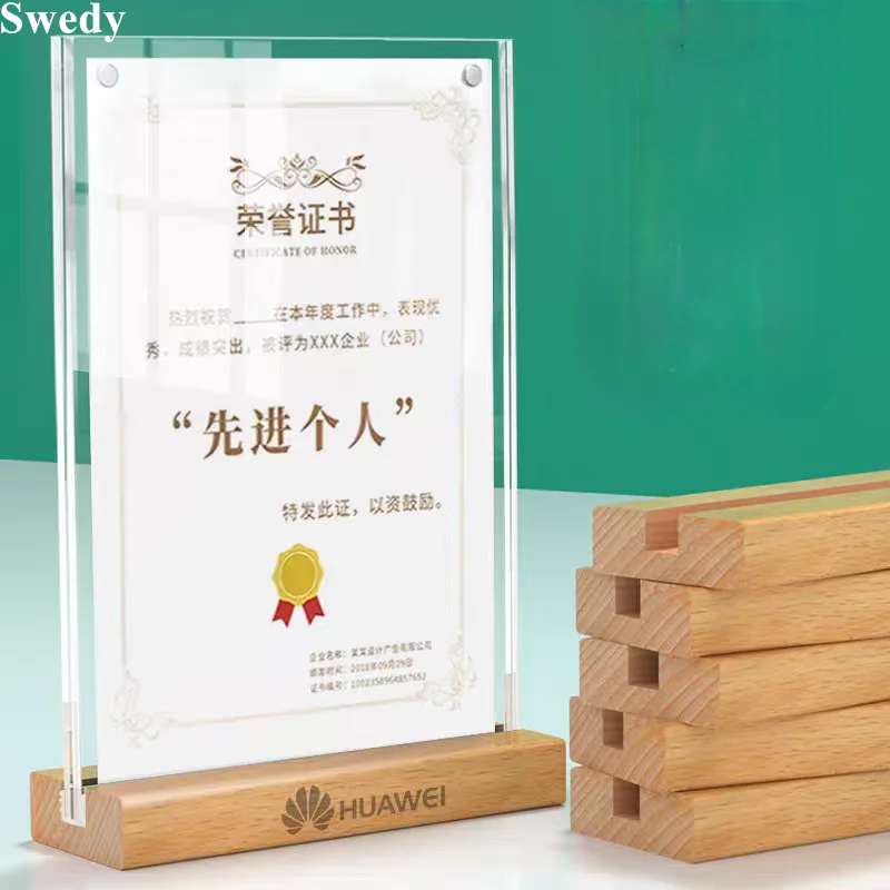 5 Pieces A6 10x15cm Wood Acrylic Sign Holder Display Stand Restaurant Menu Paper Holder Products Price Label Holder Stand