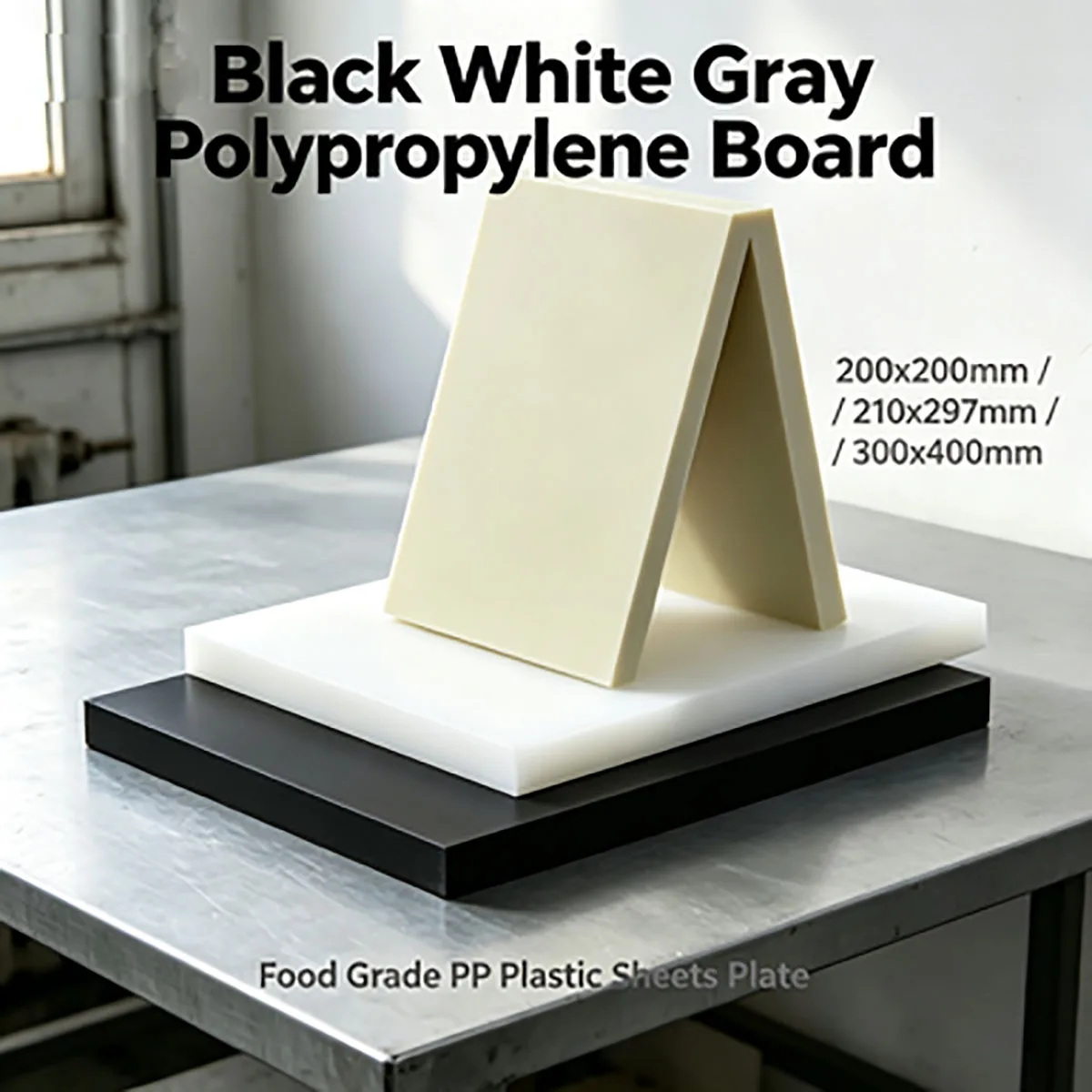 Food‑Grade PP Polypropylene Plastic Sheet Plate, Black White Gray 200×200mm 210×297mm 300×400mm Panel