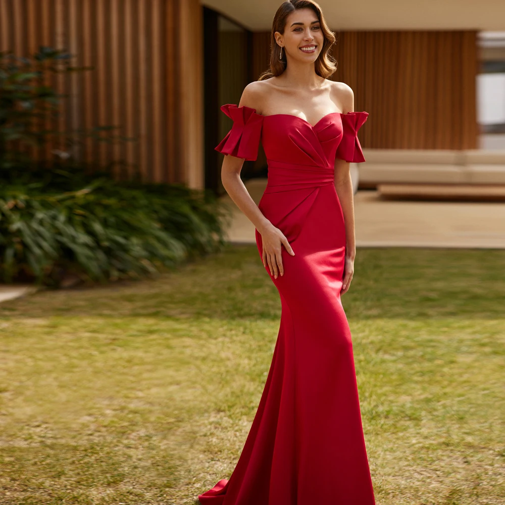 Vestidos sencillos con hombros descubiertos para madre de la novia, vestidos de fiesta de boda con escote en forma de corazón, longitud hasta el suelo de sirena