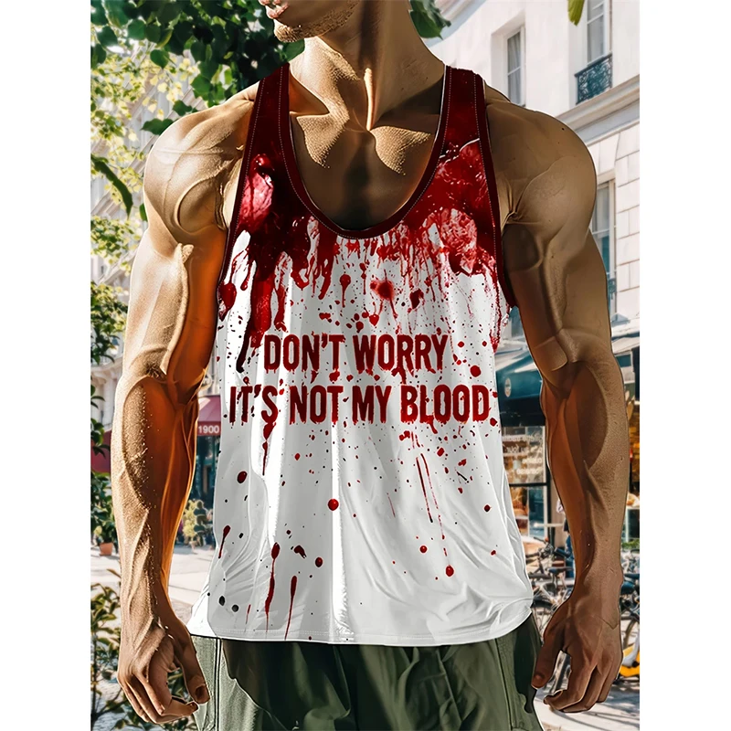 Horror Red Blood 3D Print Vest For Men Personality Harajuku Graphic Summer Sleeveless T-shirt Hip Hop Party Funny Tank Top