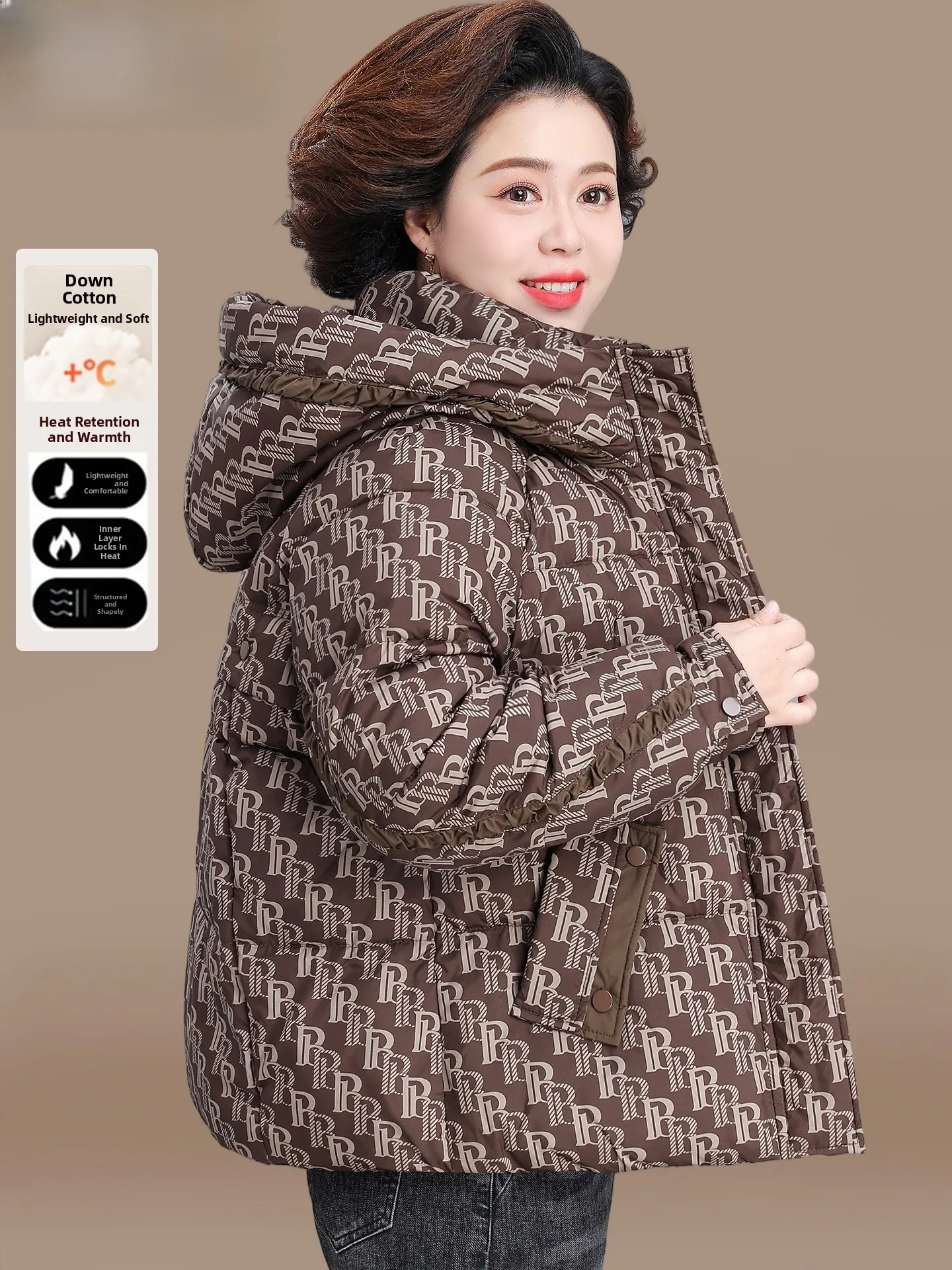 

Утепленная хлопковая куртка для женщин больших размеров: теплая верхняя одежда для среднего и старшего возраста, повседневный стиль