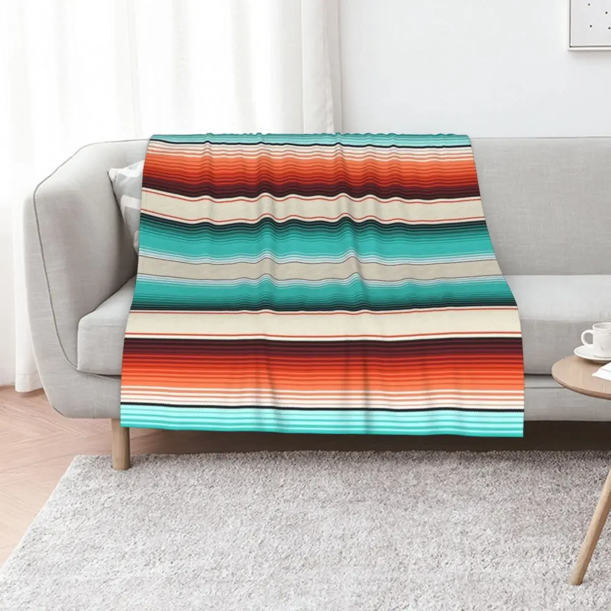 

Navajo White, Turquoise and Burnt Orange Southwest Serape Blanket Stripes Throw Blanket anime Sofas cosplay anime Blankets