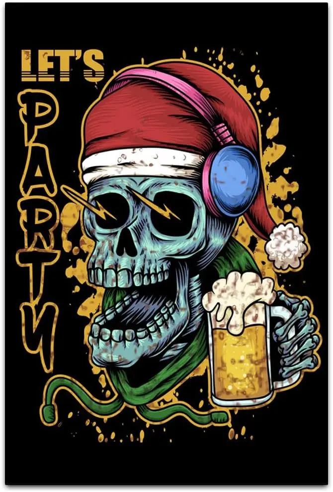 Lets Party Till Were Skull- Funny Retro Classic Art Wall Decoration - Garage Tin ​Metal Signs Artwork - Original Vintage Design