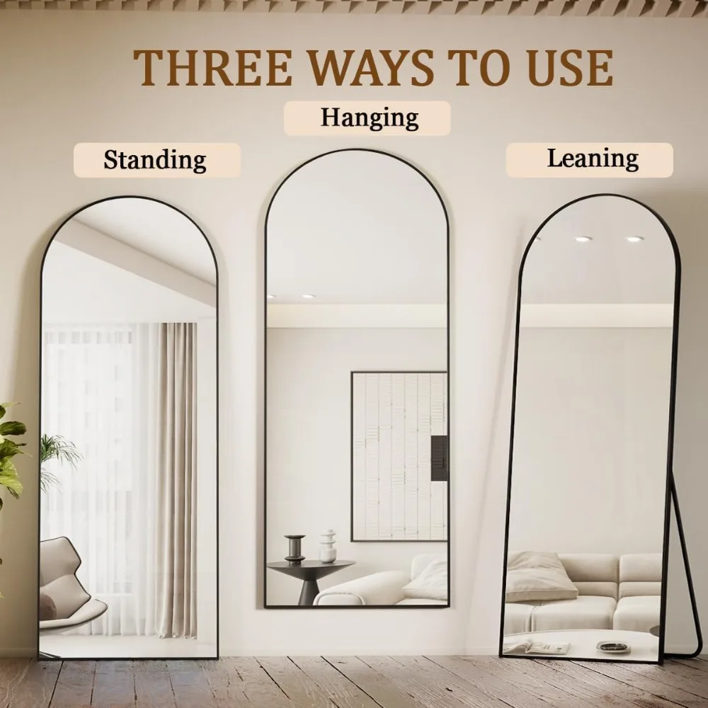 Full Length Arched Floor Mirror 26x71 Inches, Standing Makeup and Dressing Mirror with Free Standing Design for Home Use