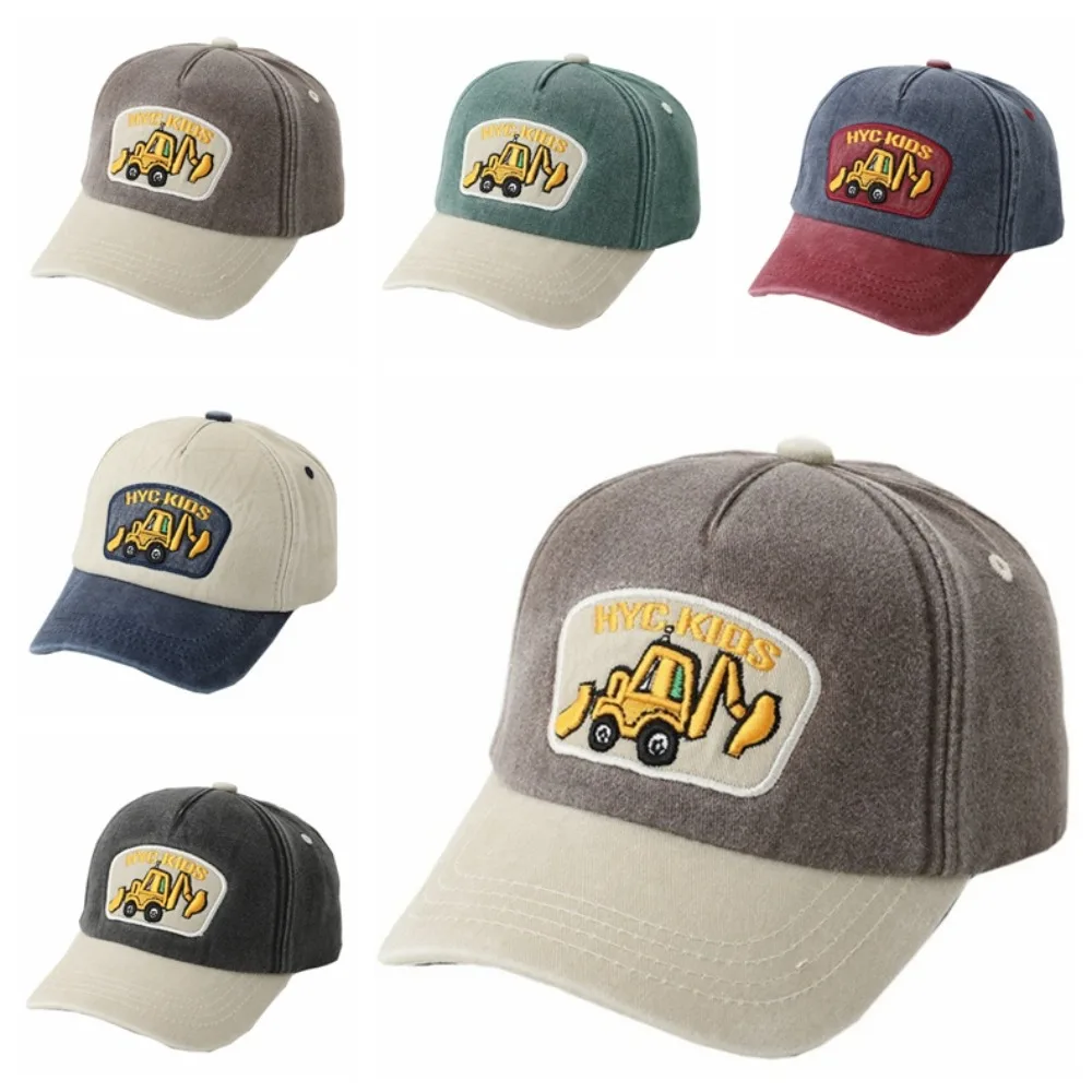 

Fashion Adjustable Peaked Cap Washed Color Cartoon Duckbill Cap Embroidery Excavator Sun Hat Children