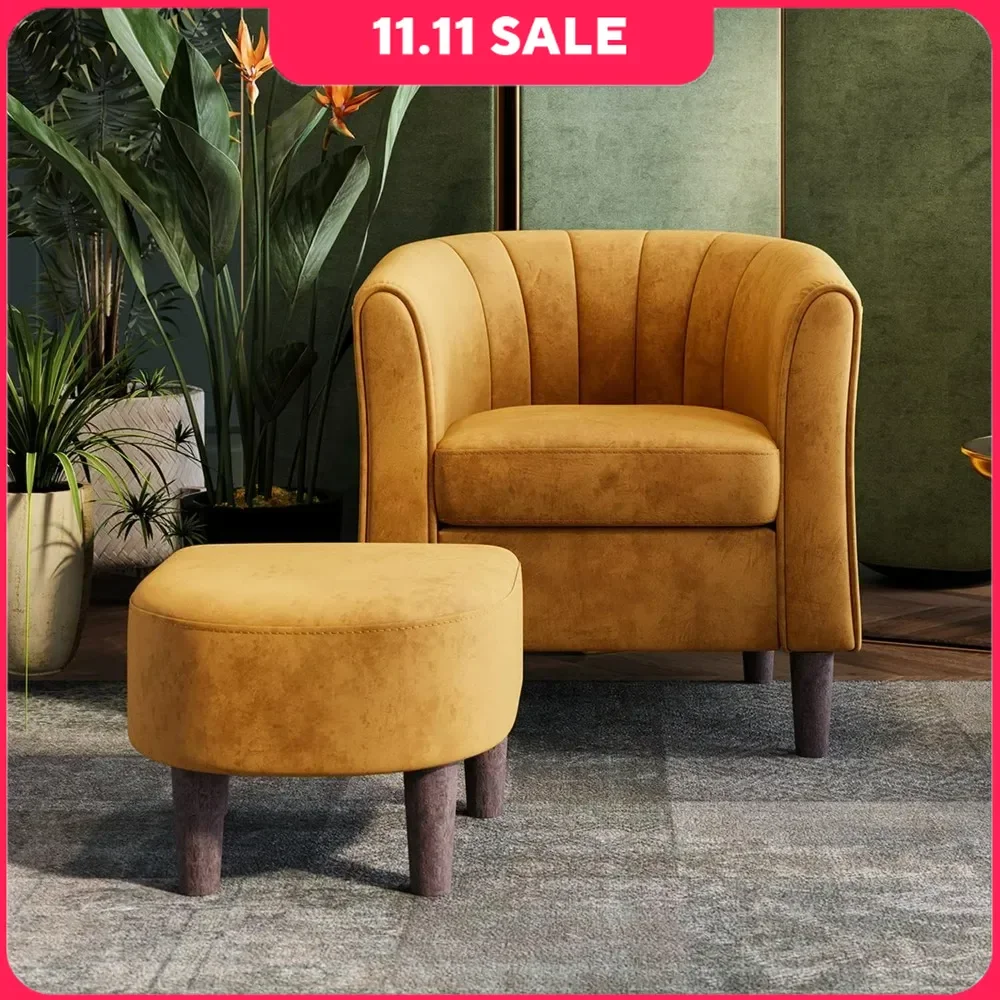 

Velvet Accent Chair, Barrel Chair with Ottoman, Modern Comfy Reading Chair Armchair for Living Room Study Room Office