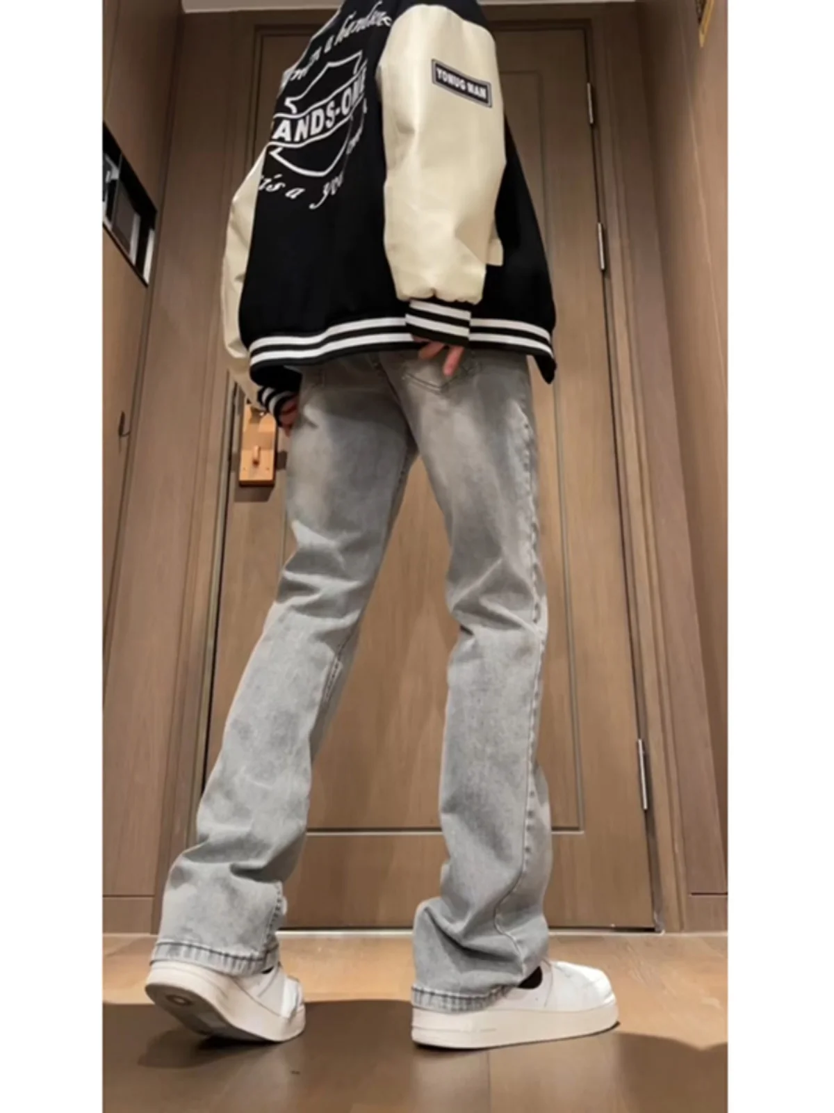 

Cleanfit Men's Straight Leg Jeans Smoke Grey Spring OOTD High Waist Micro Flared Pants Youthful Trendy Cotton Polyester Blend